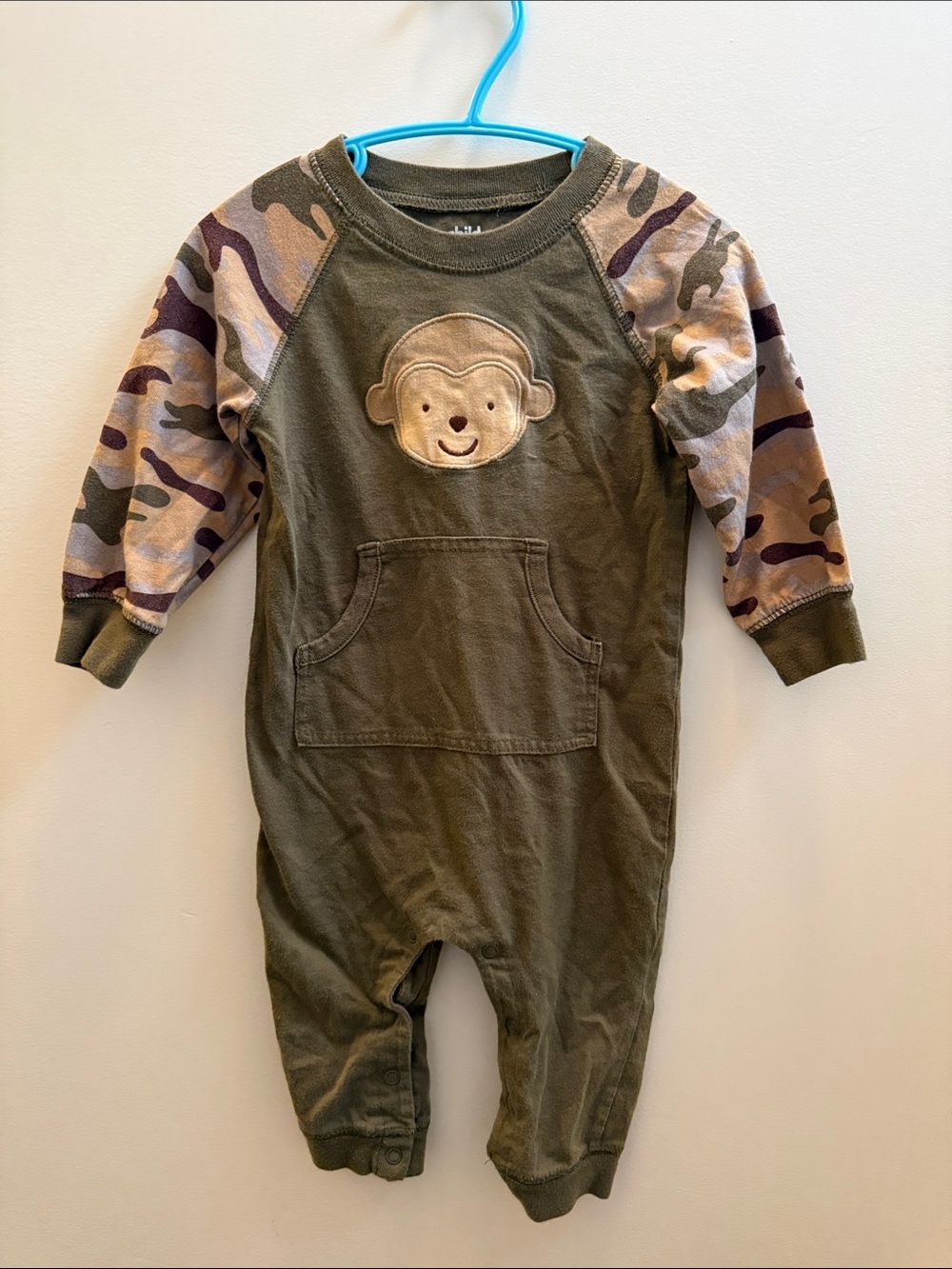 Carter’s 12M Outfit Green & Camo Monkey One-Piece Longall for Baby Boy